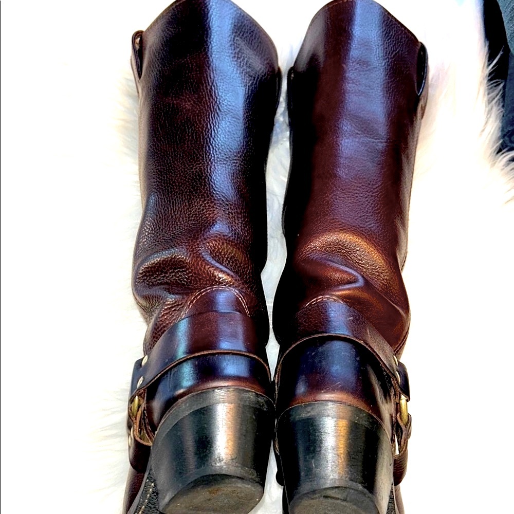 FRYE Harness Moto Brown Leather Classic Boots - Picture 12 of 16
